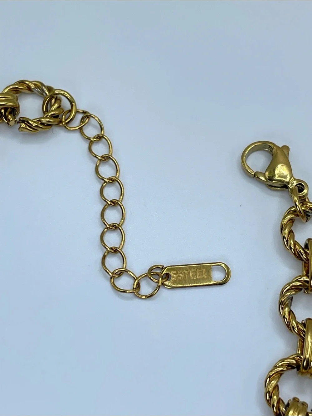 Antique Gold Tone Stainless Steel Cable Textured Link Bracelet Chain Boho